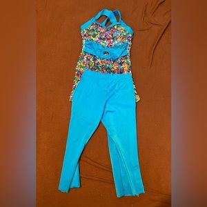 Costume Galery Blue with multicolor sequin dance costume 2 piece child large